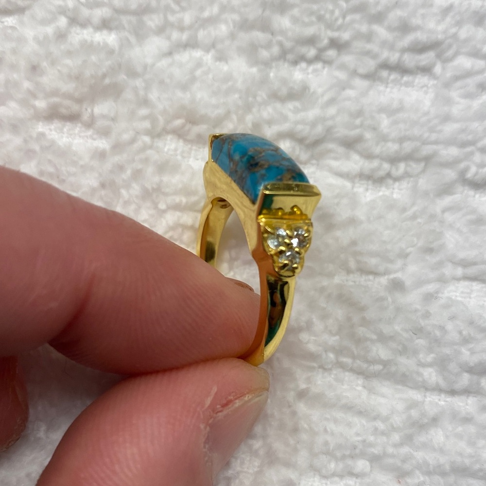 Turquoise and Blue Topaz Gold Ring - Picture 4 of 8